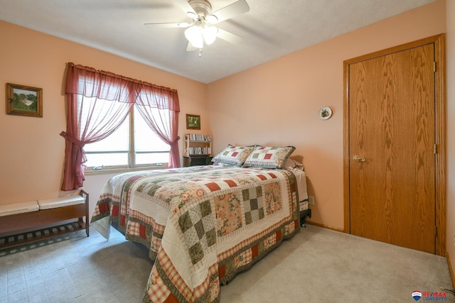 bedroom with carpet flooring and ceiling fan