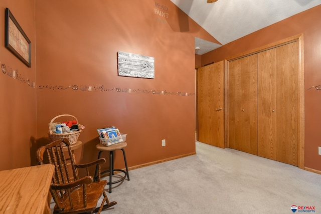 living area featuring carpet