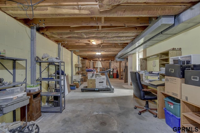 view of unfinished basement