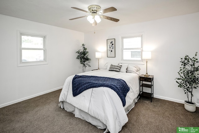 bedroom featuring carpet floors, baseboards, and multiple windows