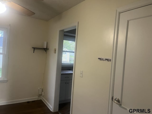 hall featuring baseboards and dark wood finished floors