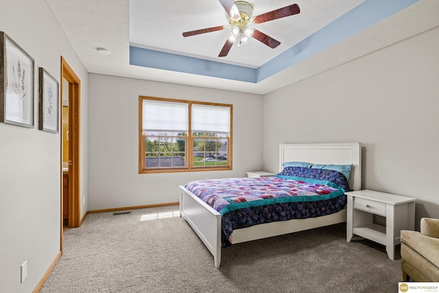 554 Shawnee Blvd, Tecumseh, NE 68450 - bedroom with carpet, a raised ceiling, baseboards, and ceiling fan