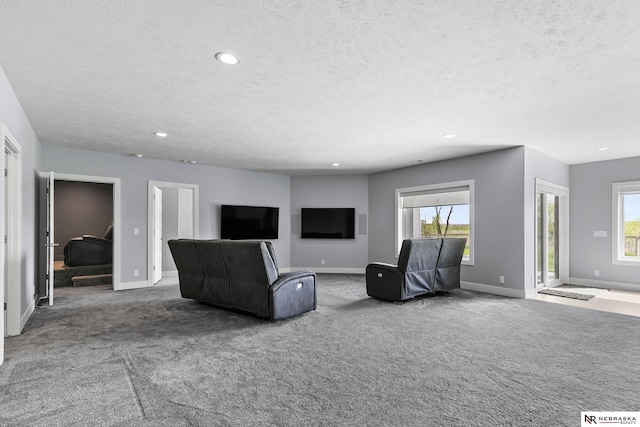 carpeted living area with baseboards and plenty of natural light