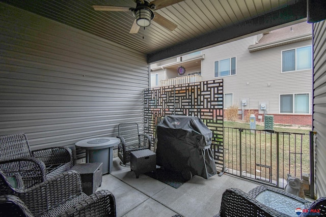 view of patio featuring a ceiling fan and area for grilling