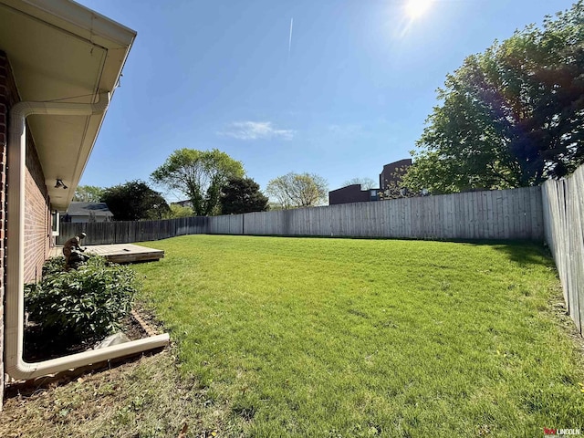 view of yard with a fenced backyard