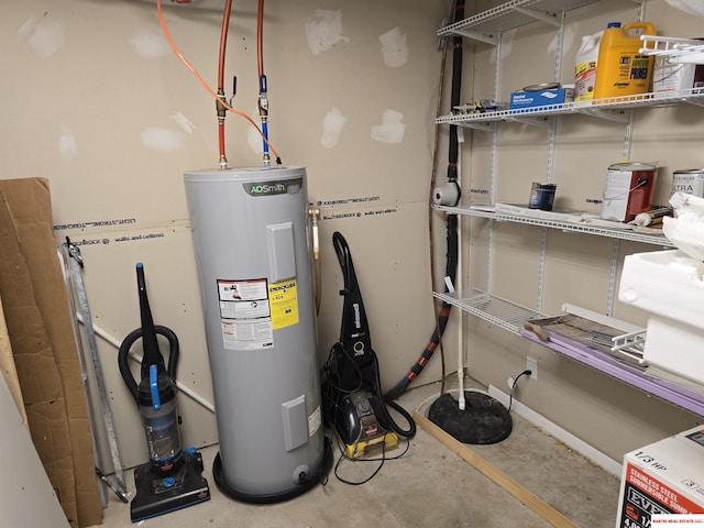 utility room with electric water heater