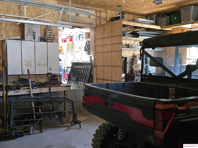 garage featuring a workshop area