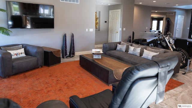 living room featuring recessed lighting