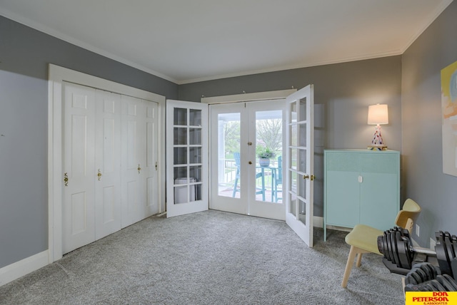 1638 N Nye Ave, Fremont, NE 68025 - doorway with ornamental molding, carpet, and french doors