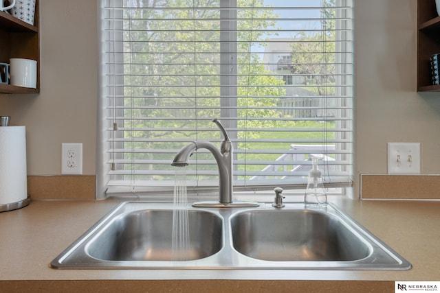 room details featuring open shelves and a sink