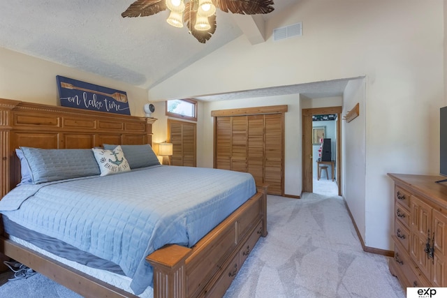 S-1129 Platte Shore Dr, Fremont, NE 68025 - bedroom with light carpet, a closet, baseboards, and a ceiling fan
