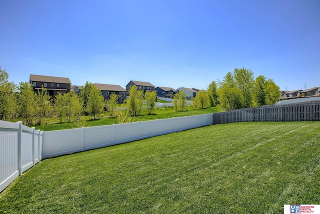 view of yard featuring a residential view and a fenced backyard