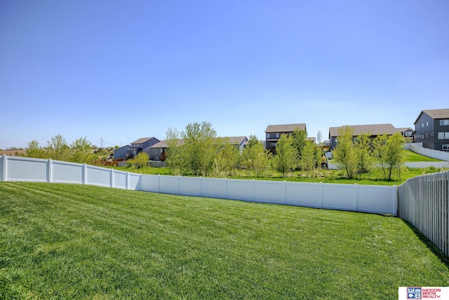 view of yard with a residential view and a fenced backyard