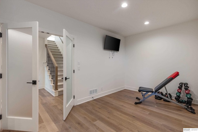 501 S 243rd St, Waterloo, NE 68069 - workout room featuring light wood finished floors, recessed lighting, and baseboards