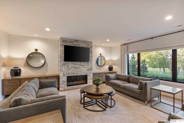 501 S 243rd St, Waterloo, NE 68069 - living area featuring recessed lighting, light wood-style flooring, and a fireplace