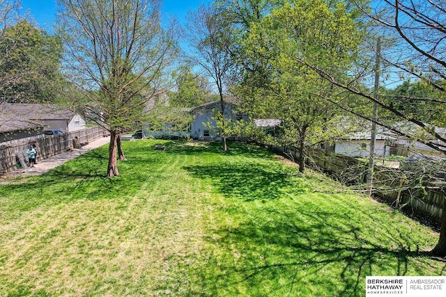 view of yard with a fenced backyard