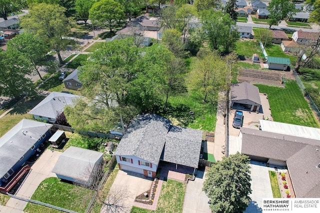 birds eye view of property with a residential view