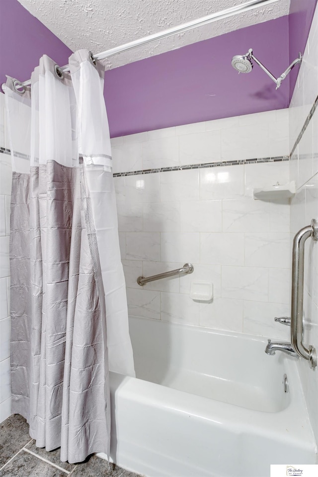 7545 Sherman Dr, Omaha, NE 68134 - full bathroom with shower / tub combo with curtain and a textured ceiling