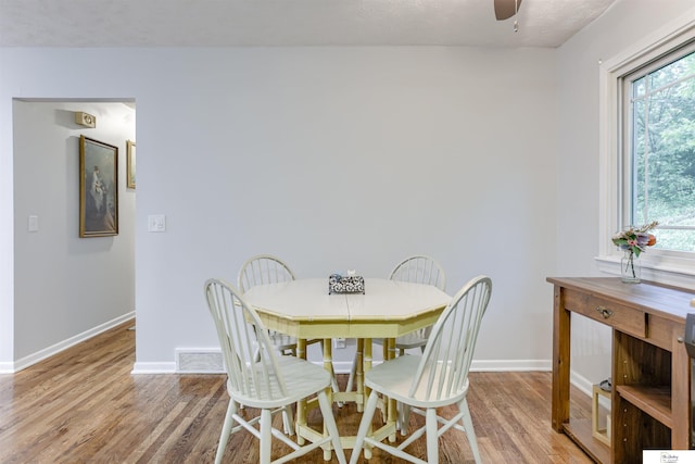 7545 Sherman Dr, Omaha, NE 68134 - dining area featuring wood finished floors, baseboards, and ceiling fan
