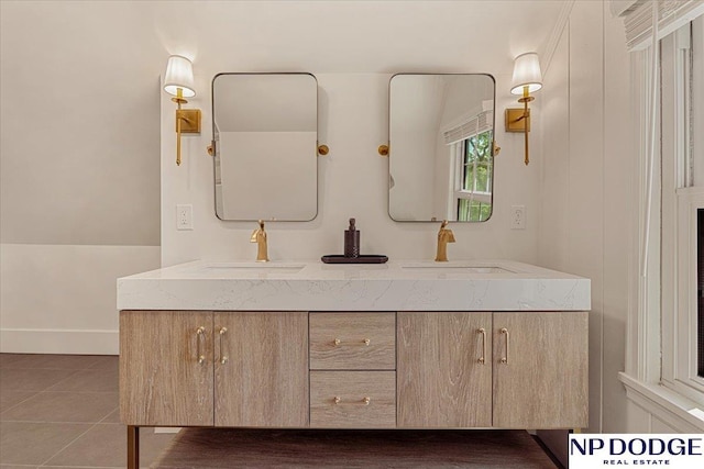 5650 Poppleton Ave, Omaha, NE 68106 - full bath with double vanity and tile patterned floors