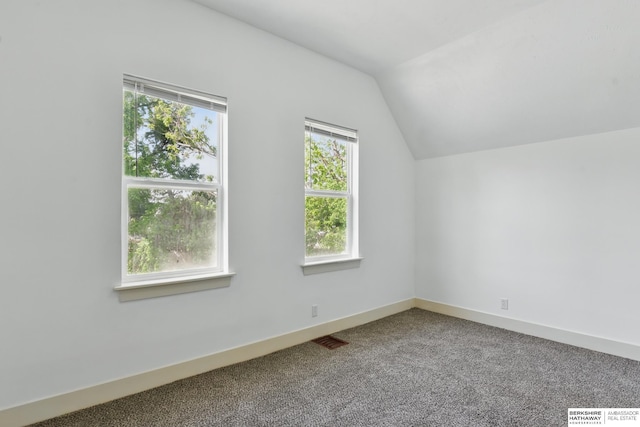 additional living space featuring lofted ceiling, carpet flooring, and baseboards
