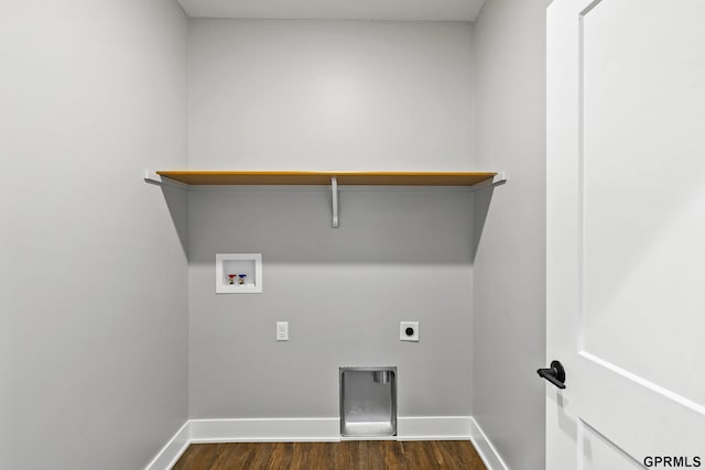 235 N 105th St, Lincoln, NE 68527 - laundry area with washer hookup, dark wood-style floors, hookup for an electric dryer, and baseboards