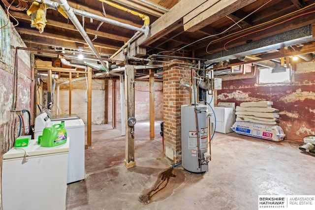 929 Main St, Seward, NE 68434 - below grade area with washing machine and clothes dryer, water heater, and refrigerator