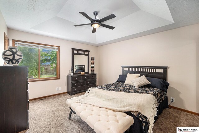 14523 Parker St, Omaha, NE 68154 - carpeted bedroom with a raised ceiling, baseboards, and a ceiling fan