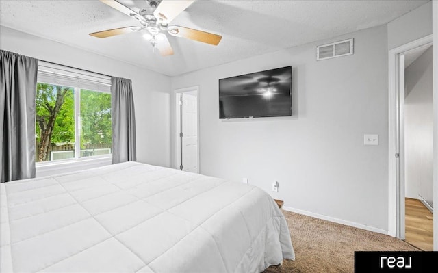 11019 Weber St, Omaha, NE 68142 - bedroom with baseboards, a textured ceiling, ceiling fan, and carpet flooring