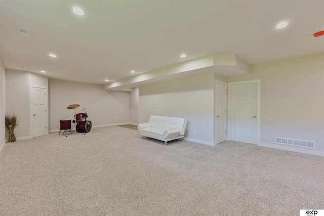 513 13th Ave, Plattsmouth, NE 68048 - living area featuring recessed lighting, light carpet, and baseboards