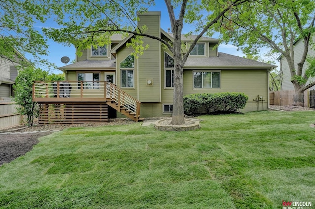 4630 Eagle Ridge Rd, Lincoln, NE 68516 - back of house featuring stairway, a chimney, a deck, and roof with shingles