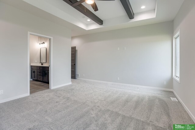 5705 N 197th St, Elkhorn, NE 68022 - spare room featuring carpet floors, a ceiling fan, recessed lighting, and beam ceiling