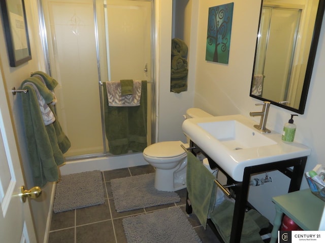 2421 Sand Hills Dr, Papillion, NE 68046 - full bathroom featuring toilet, a stall shower, vanity, and tile patterned floors