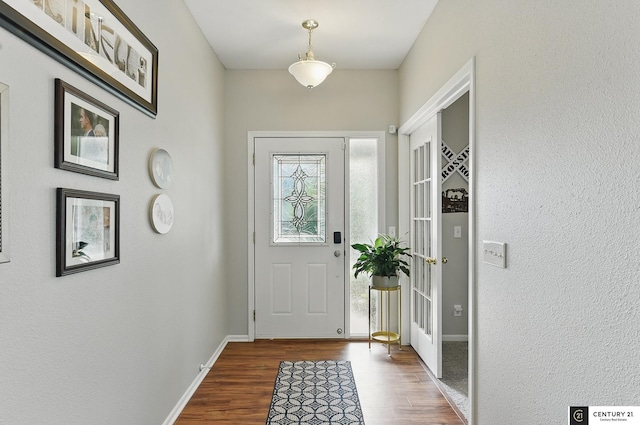 2421 Sand Hills Dr, Papillion, NE 68046 - foyer featuring dark wood finished floors, plenty of natural light, and baseboards
