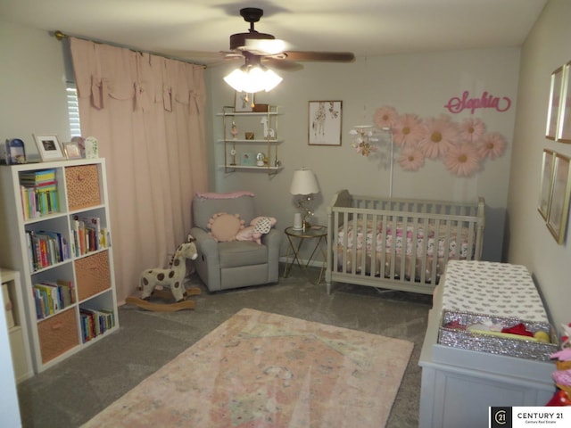 2421 Sand Hills Dr, Papillion, NE 68046 - carpeted bedroom featuring a nursery area and ceiling fan