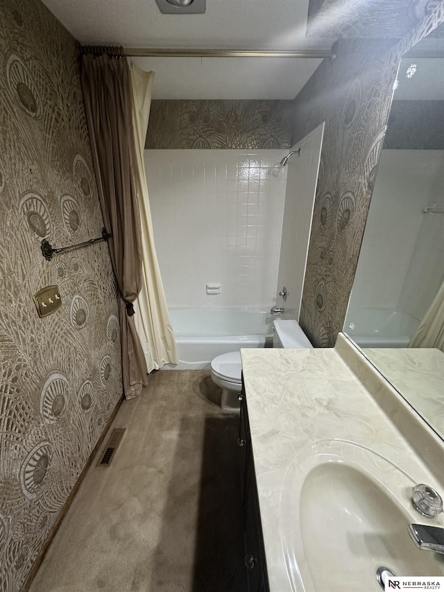 1605 S 113th Plz, Omaha, NE 68144 - bathroom featuring shower / bathtub combination with curtain, toilet, and vanity