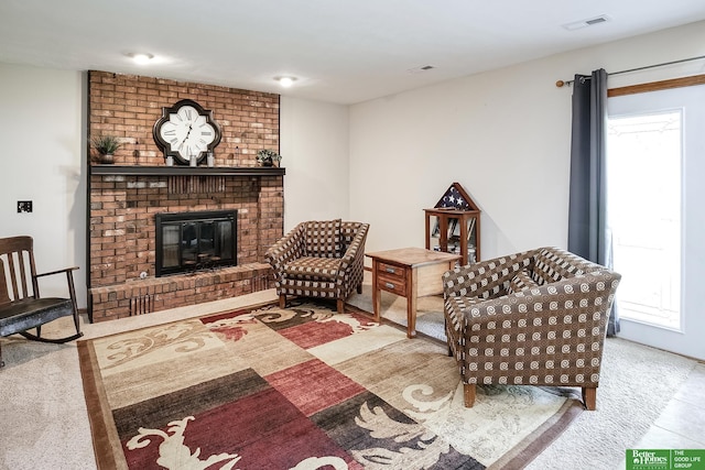 living room with a fireplace