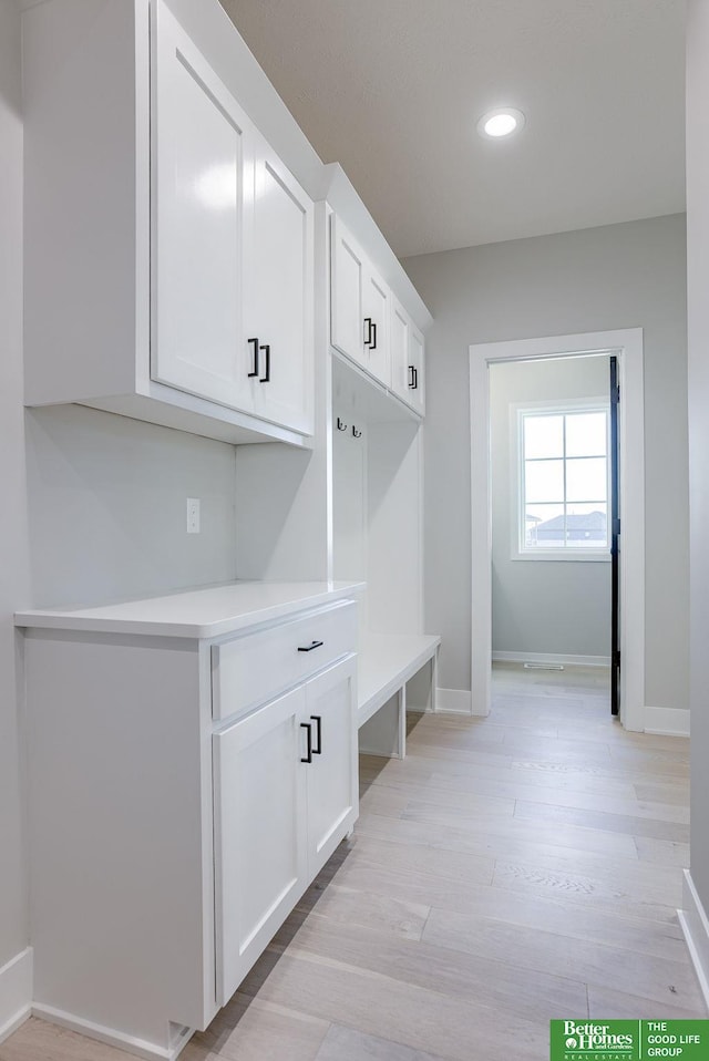 21108 Arlington St, Elkhorn, NE 68022 - mudroom with baseboards, recessed lighting, and light wood-type flooring