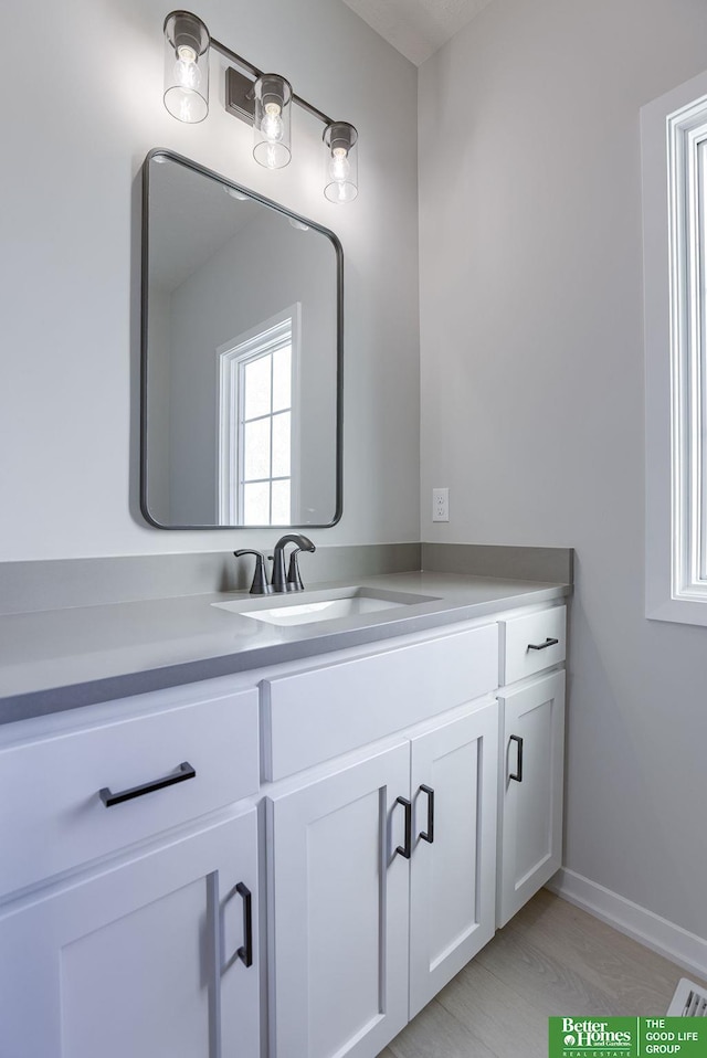 21108 Arlington St, Elkhorn, NE 68022 - bathroom with vanity, baseboards, and wood finished floors