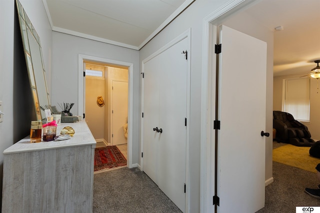 2939 Martha St, Omaha, NE 68105 - hallway with carpet, baseboards, and ornamental molding