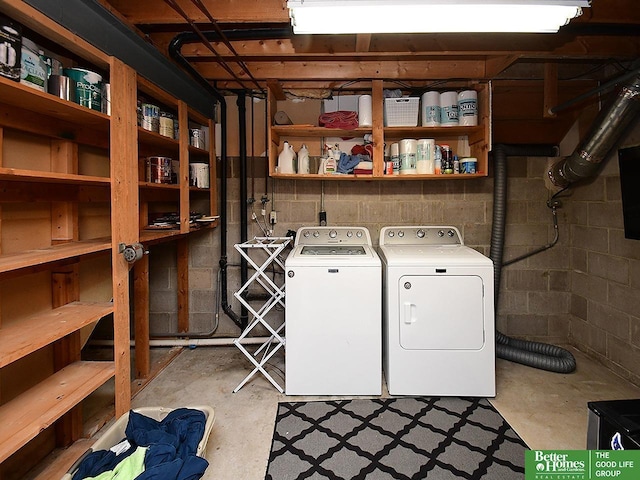 14824 Charles Plz, Omaha, NE 68154 - laundry room featuring washing machine and clothes dryer and concrete block wall