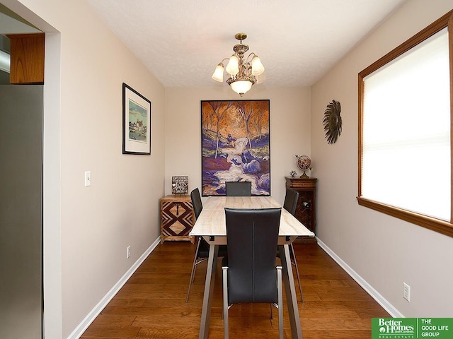 14824 Charles Plz, Omaha, NE 68154 - dining room with a chandelier, wood finished floors, and baseboards