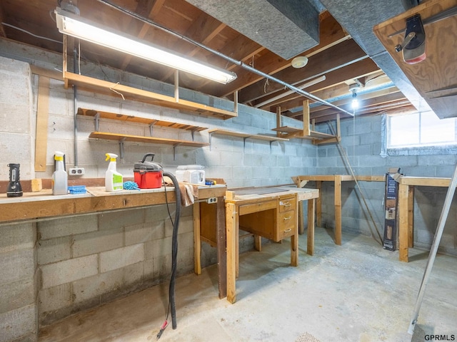 below grade area featuring a workshop area
