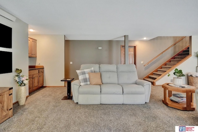 1714 S 14th Circle Dr, Beatrice, NE 68310 - living area with light colored carpet, stairway, and recessed lighting