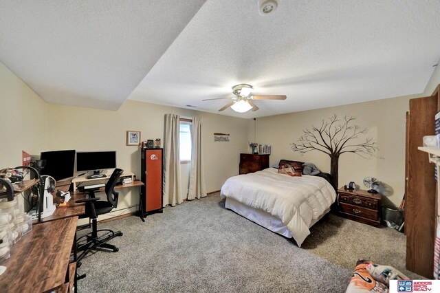 1714 S 14th Circle Dr, Beatrice, NE 68310 - bedroom with light carpet, a desk, ceiling fan, and a textured ceiling
