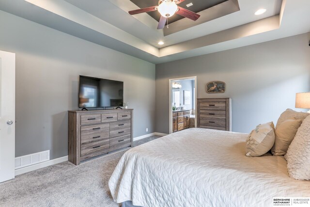 7309 S 196th Cir, Gretna, NE 68028 - bedroom with baseboards, carpet, a raised ceiling, recessed lighting, and ceiling fan