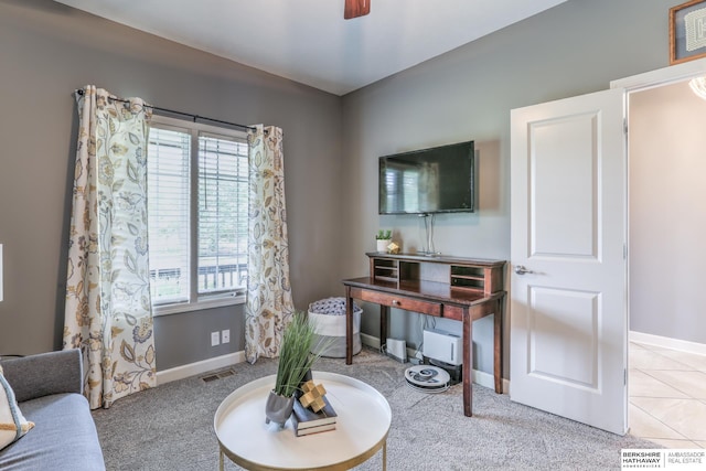 7309 S 196th Cir, Gretna, NE 68028 - carpeted home office featuring healthy amount of natural light, baseboards, and ceiling fan