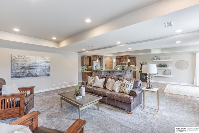 7309 S 196th Cir, Gretna, NE 68028 - living room featuring light carpet, recessed lighting, and baseboards