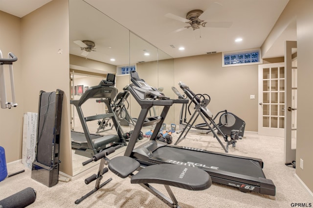 3835 S 179th Ter, Omaha, NE 68130 - workout area with ceiling fan, recessed lighting, carpet flooring, and baseboards