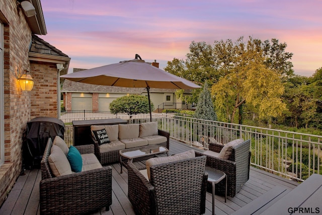 3835 S 179th Ter, Omaha, NE 68130 - deck at dusk with an outdoor living space and area for grilling